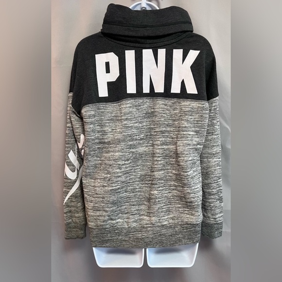 Victoria’s Secret PINK Sweatshirt Womens Sz XS  Gray Spell Out High Cowl Neck - Picture 2 of 8
